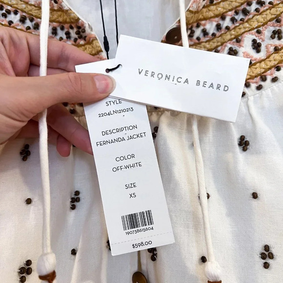 Veronica Beard Fernanda White Bohemian Embroidered Beaded Cropped Jacket XS NWT - Picture 3 of 10